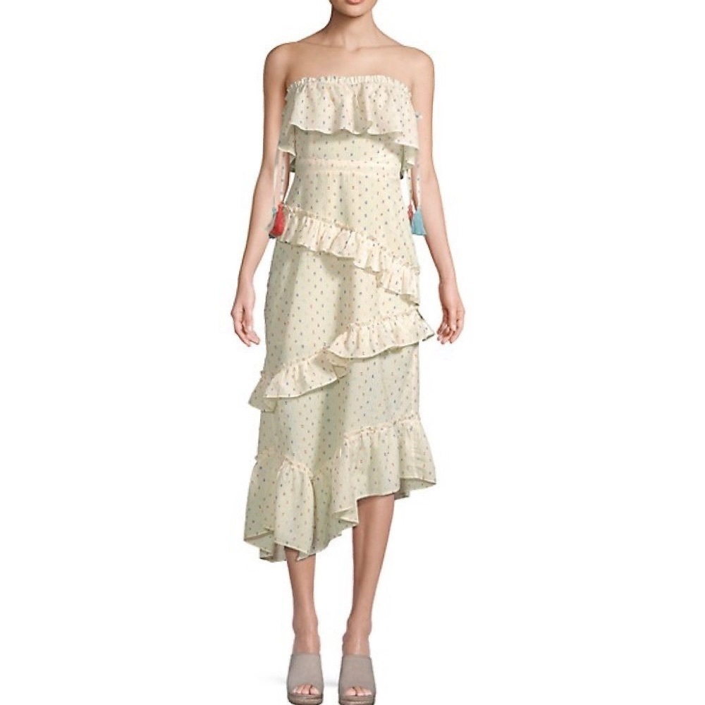 Red Carter Asmae Strapless Midi Ruffle Cotton Dress Size XS